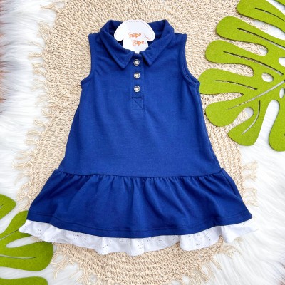 Vestido Polo em Piquet com Lese - Marinho e Branco